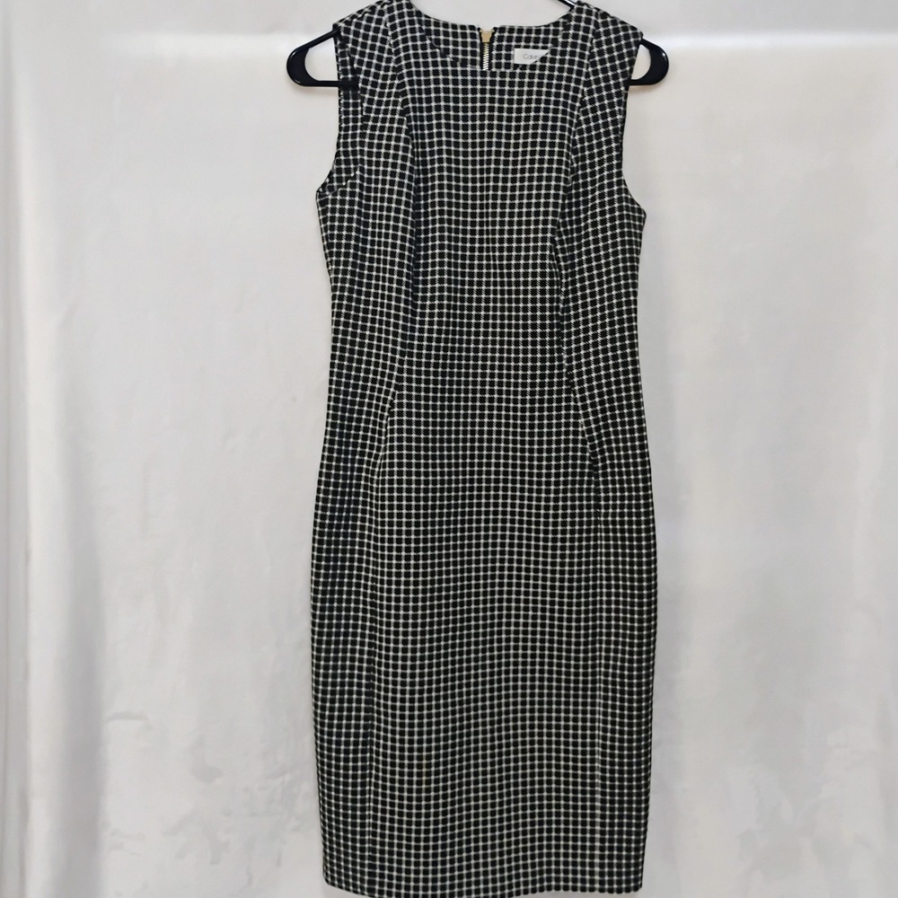Calvin Klein Womens 4 Black White Houndstooth Sleeveless Sheath Dress Z